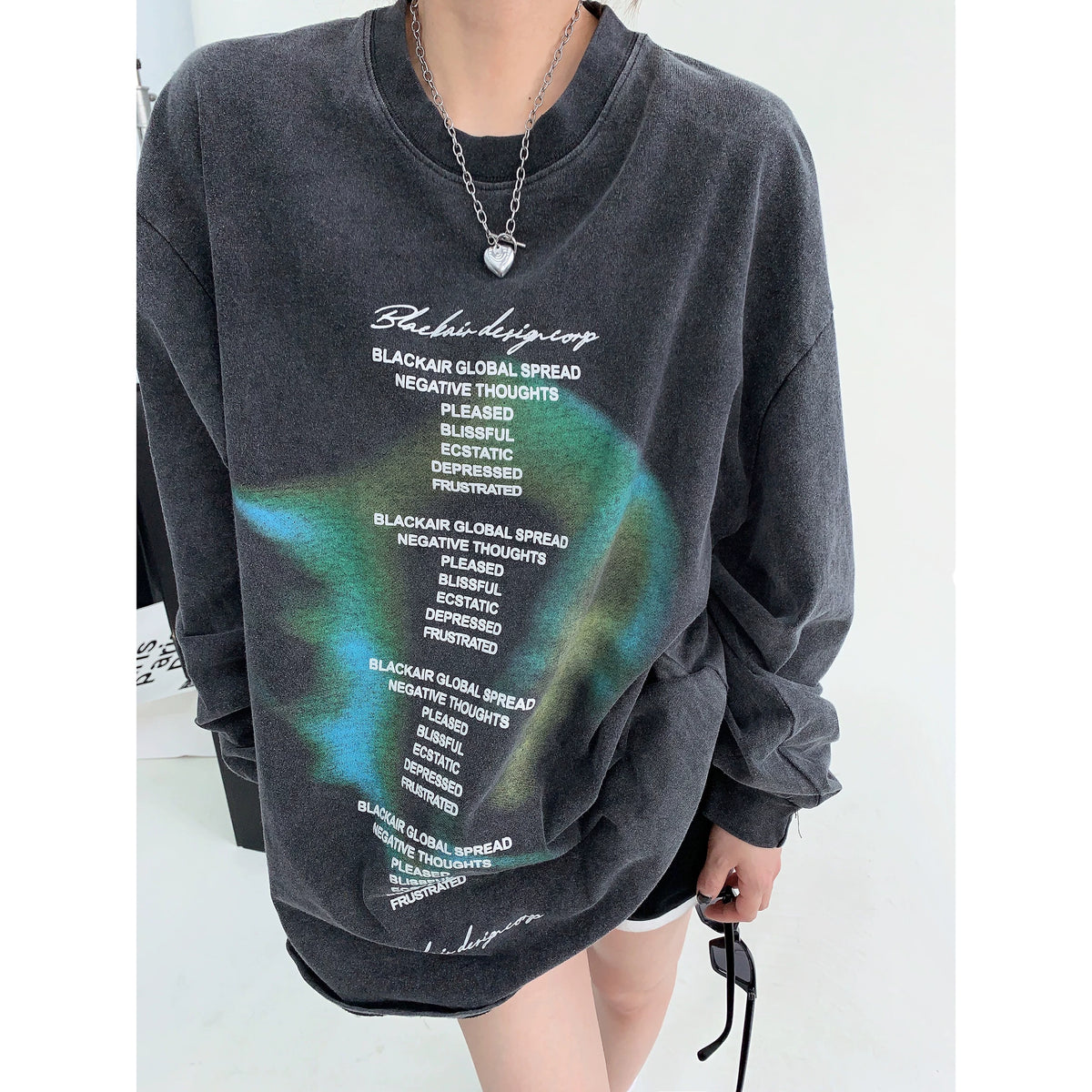 Letter Print Oversize Long-Sleeve Top