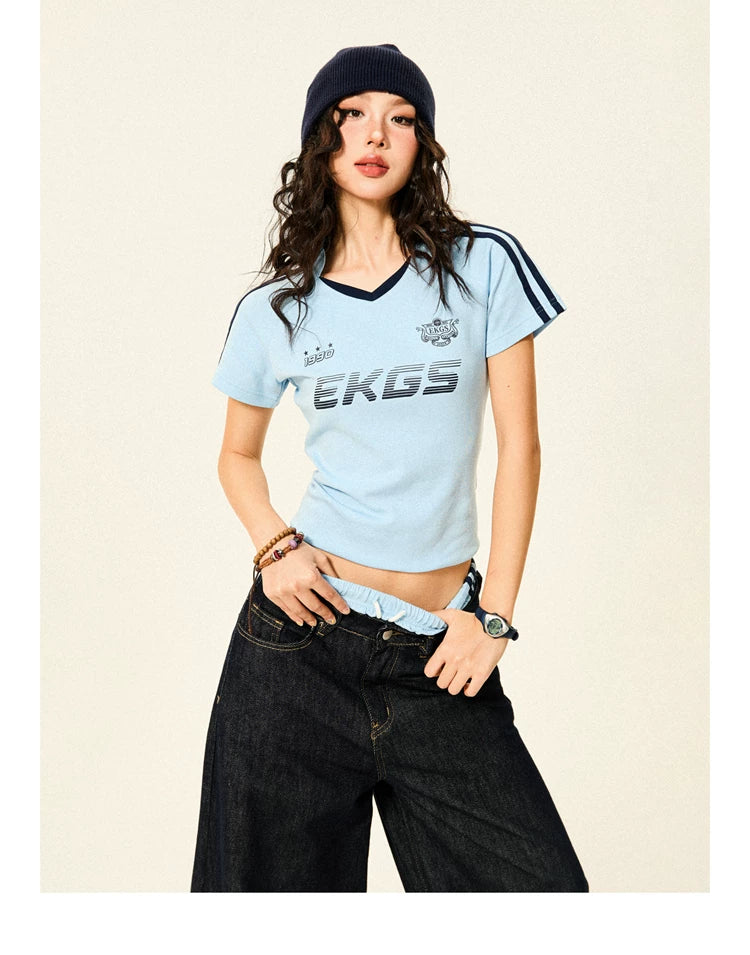 Stripe Letter Print Short Sleeve T-Shirt & Short Pants Setup