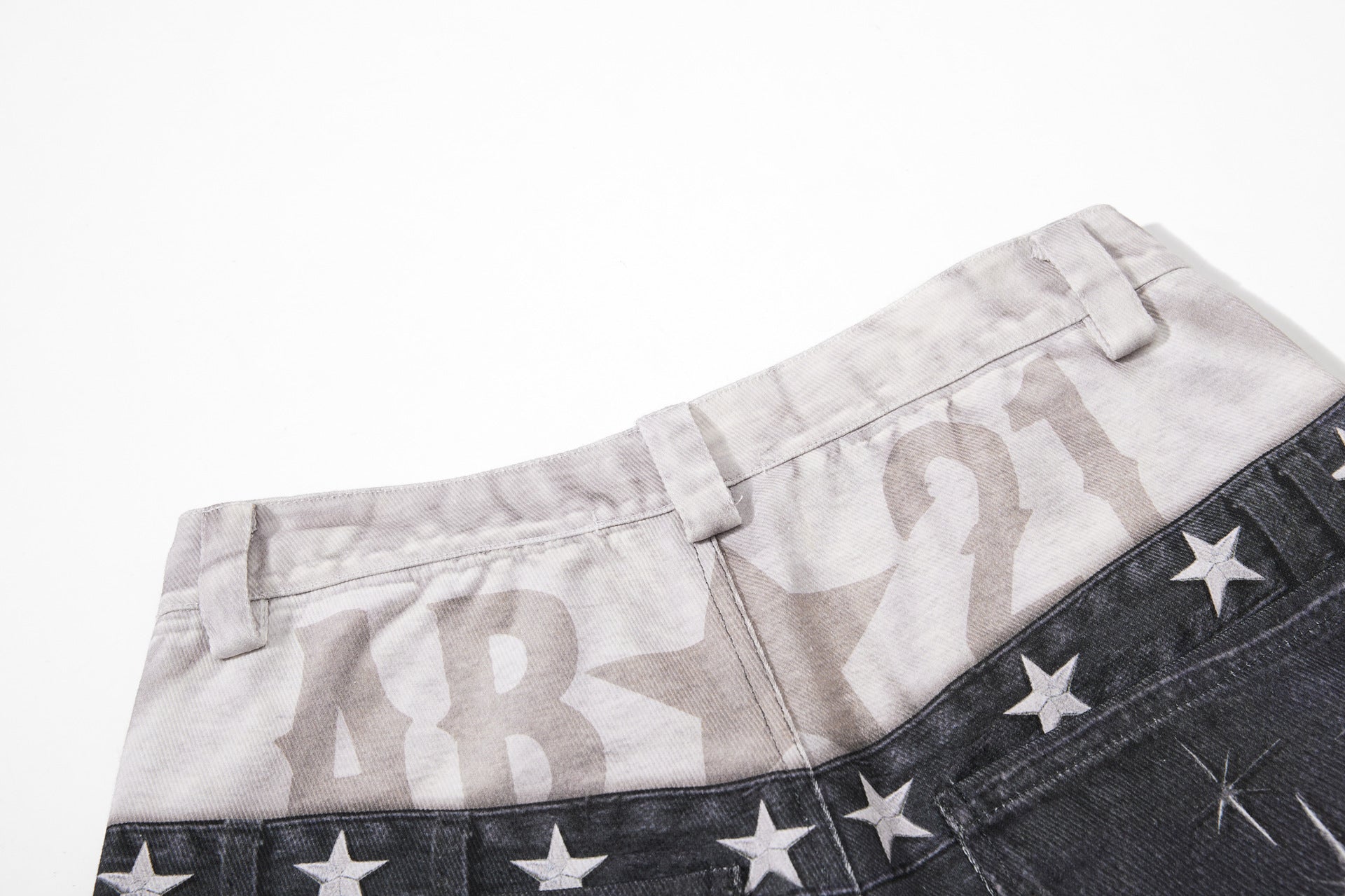 Star Damage Washed Wide Leg Denim Jeans