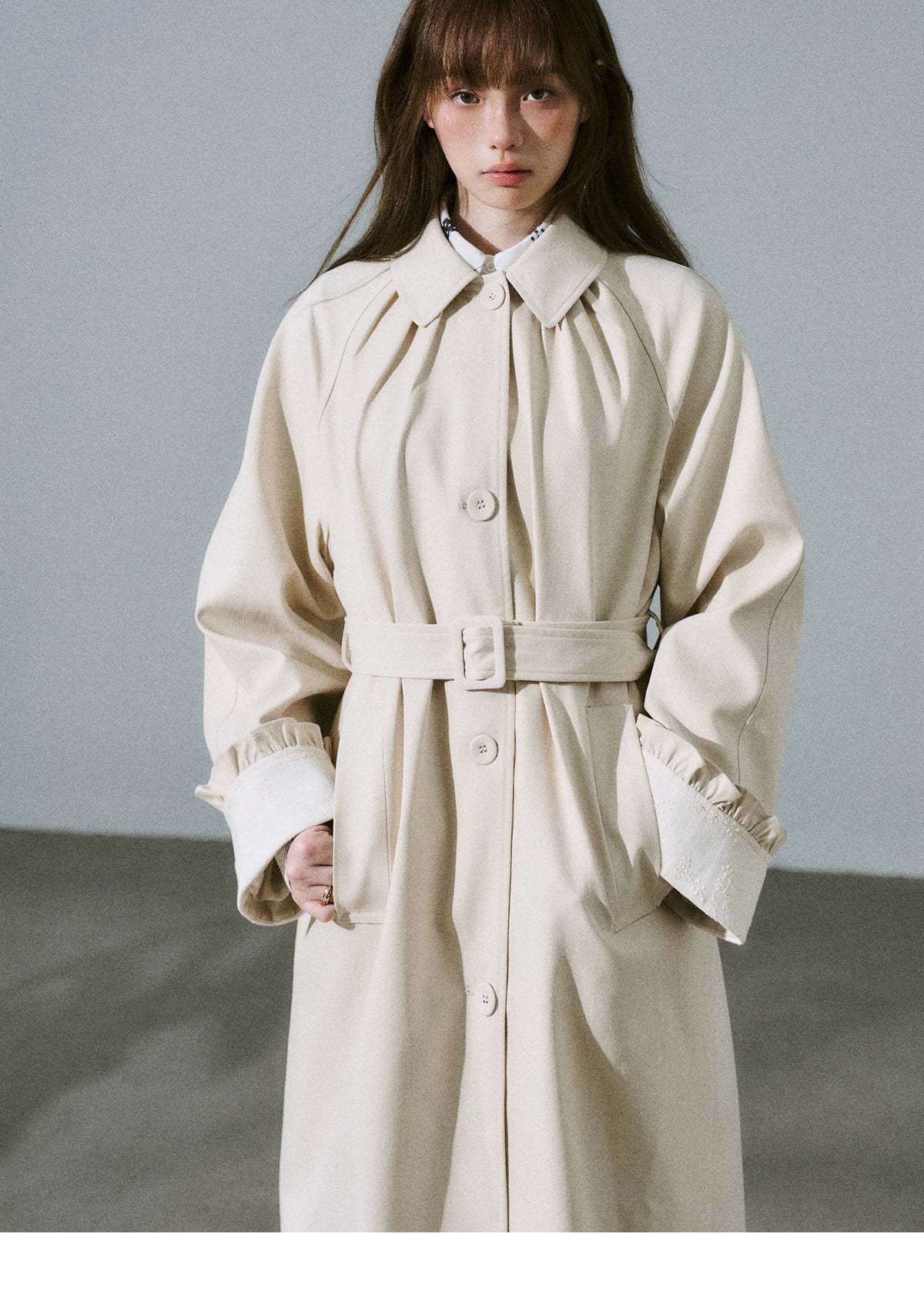 Lyocell Cotton Flower Bud Patchwork Ruffle Coat