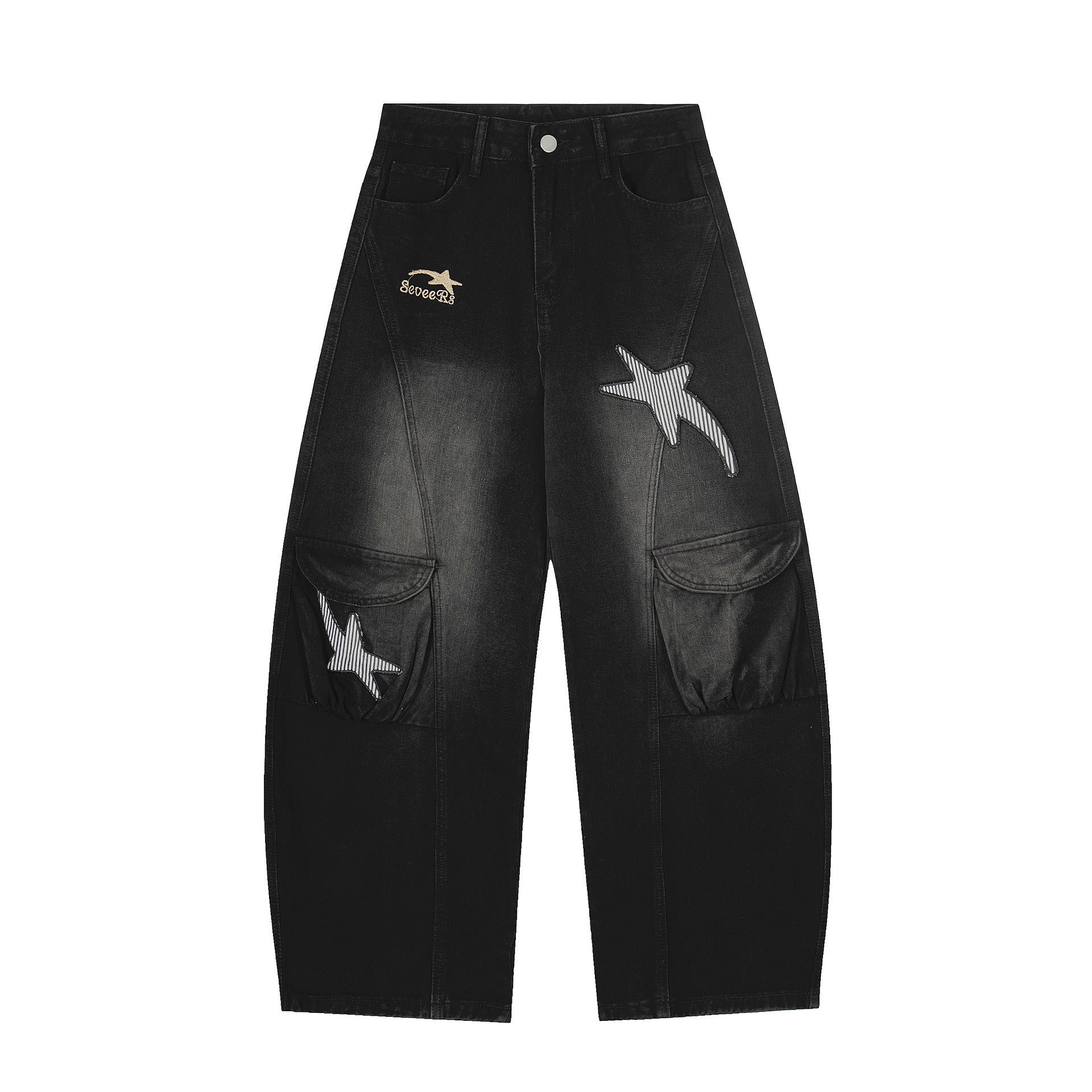 Washed Embroidery Wide Leg Denim Jeans