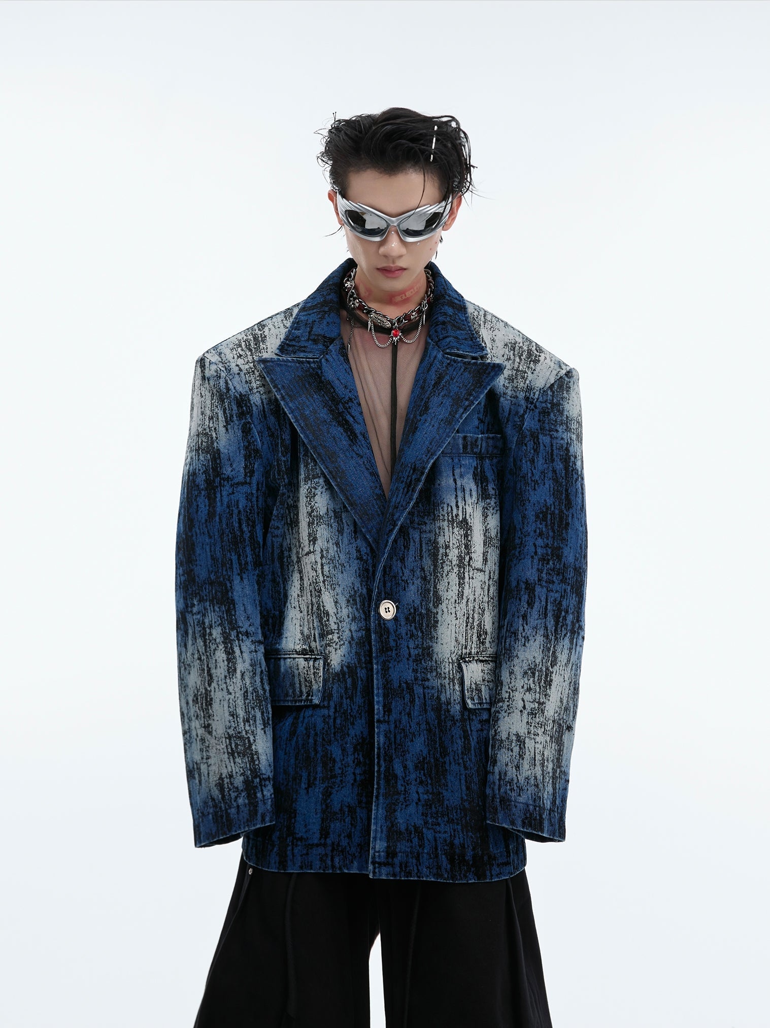 Tie Dye Vintage Design Shoulder Pad Denim Jacket