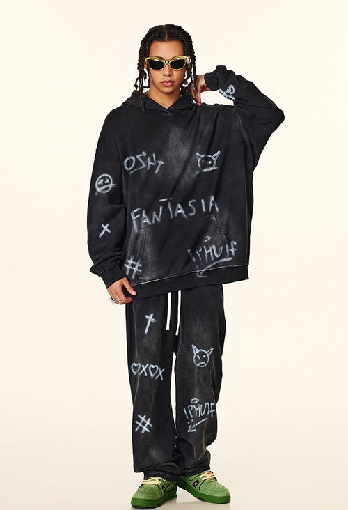 Set de dibujos estampados a mano - negro / S / sudadera