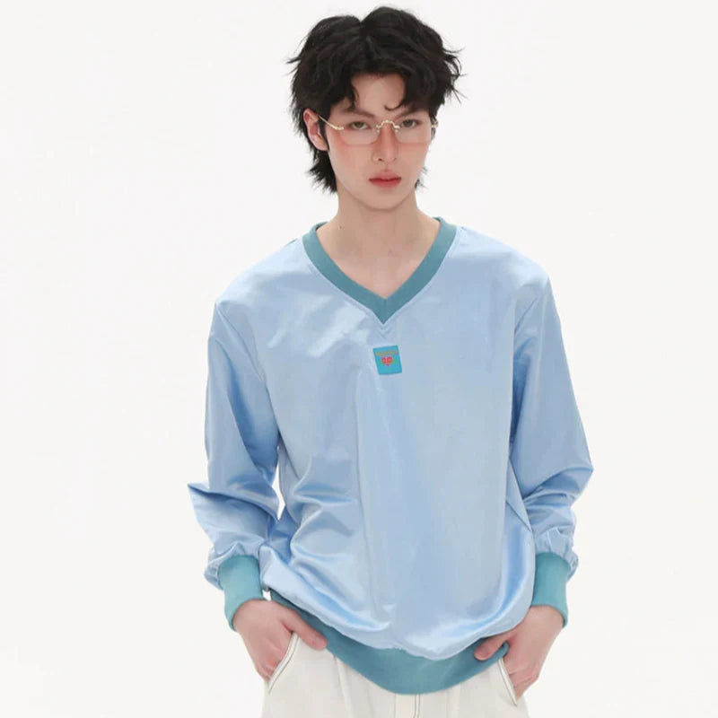 V-Neck Patch Embroidery Sweatshirt