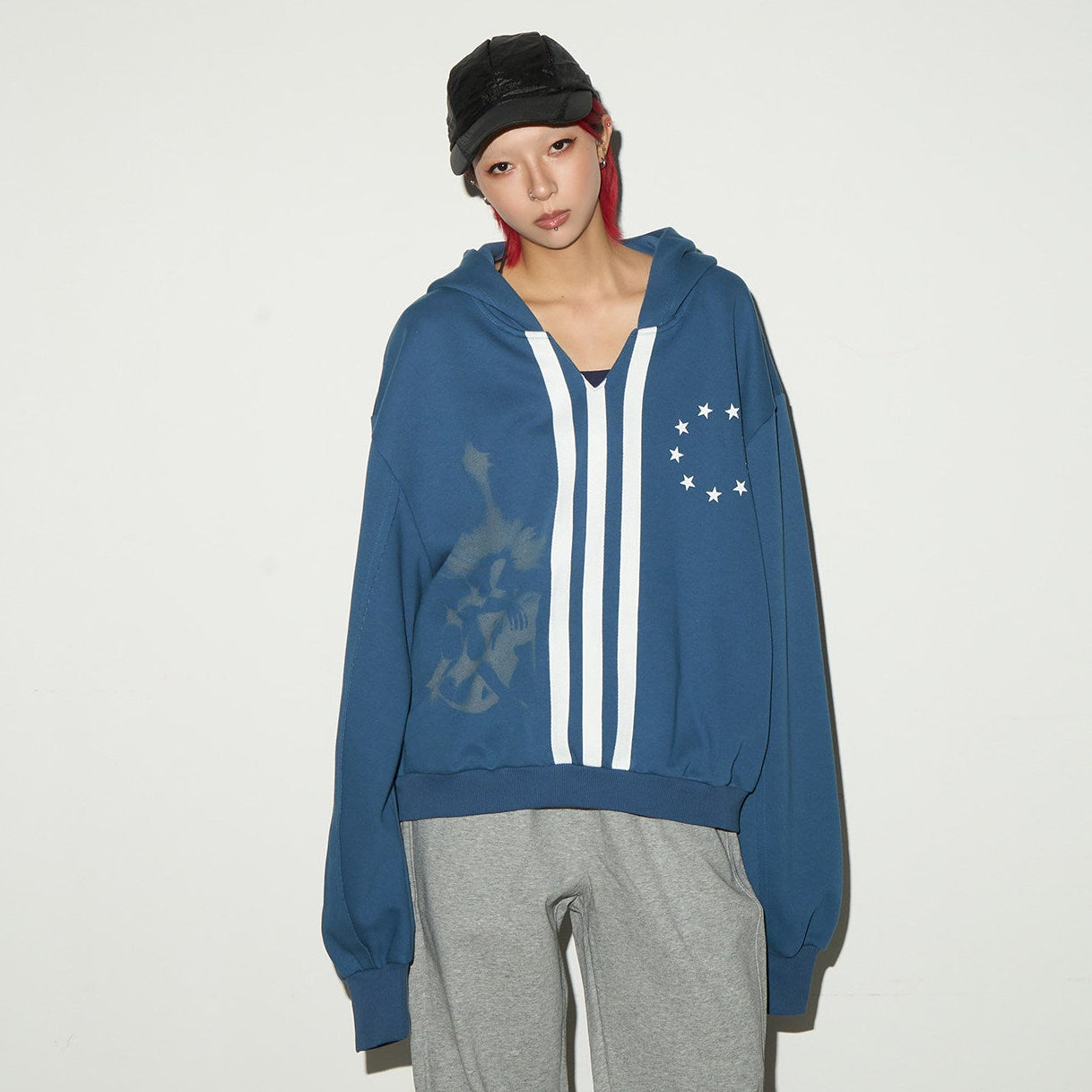 Short V-Neck Pullover Hoodie