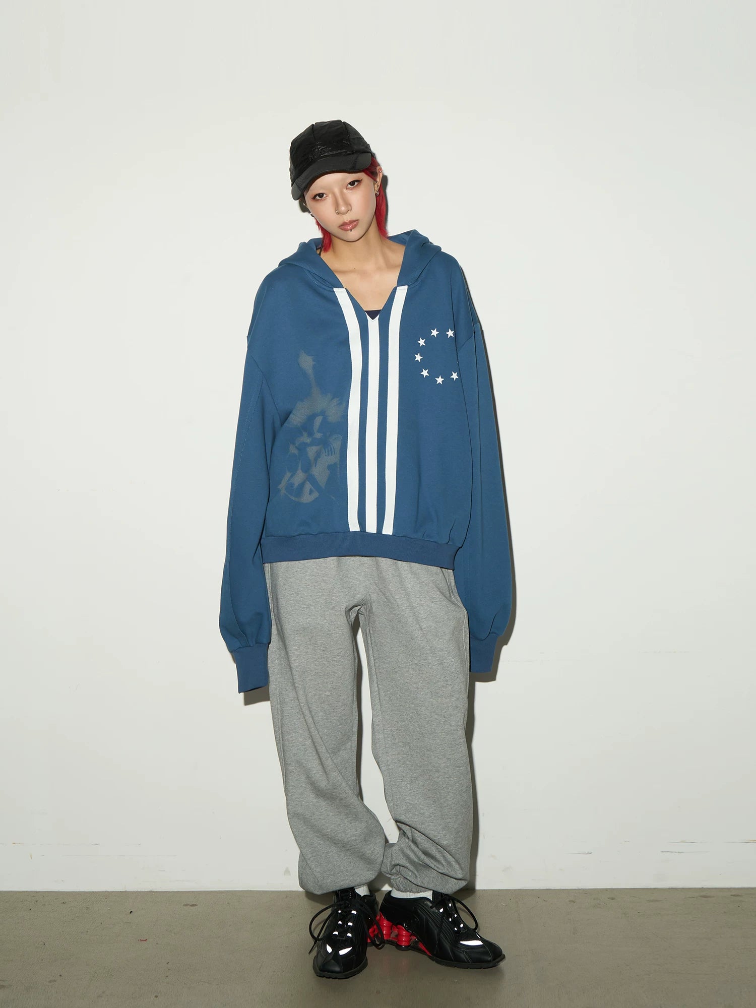 Short V-Neck Pullover Hoodie