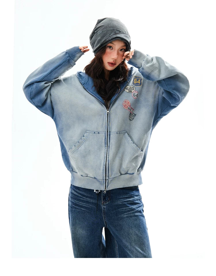 Washed Oversize Zip-Up Hoodie
