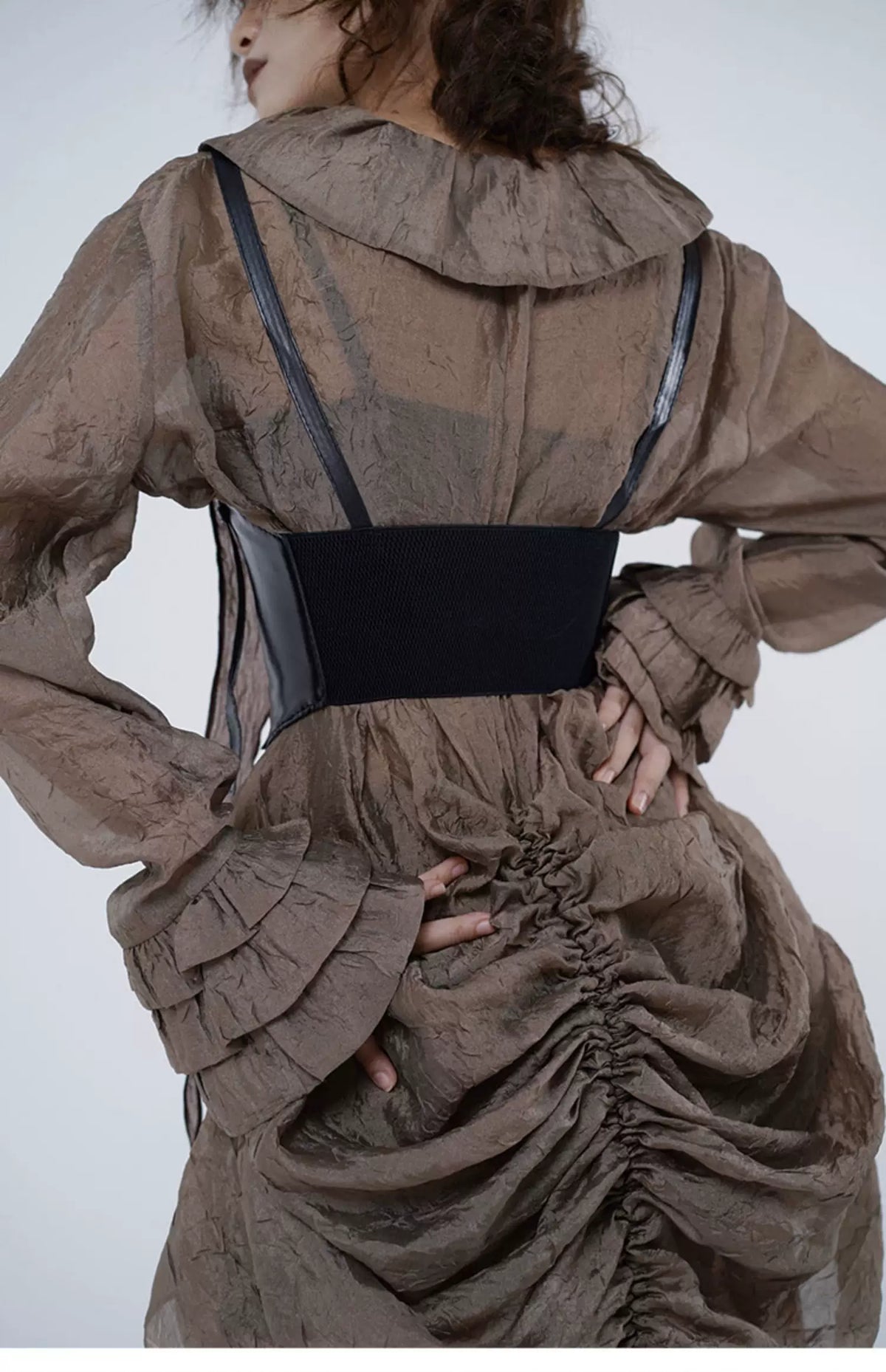 Tiered Sleeve Long Sleeve Shirt Dress