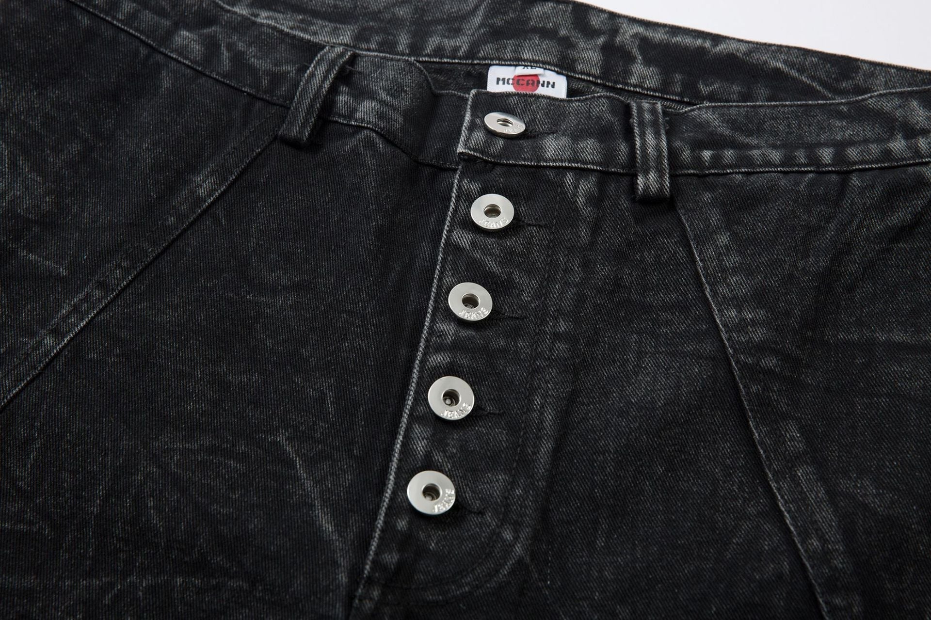 Washed Crinkle Button Fly Wide Leg Denim Jeans