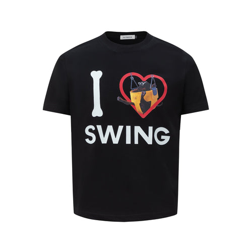 T-Shirt mit abstraktem Druck und kurzen Ärmeln - Schwarz / S