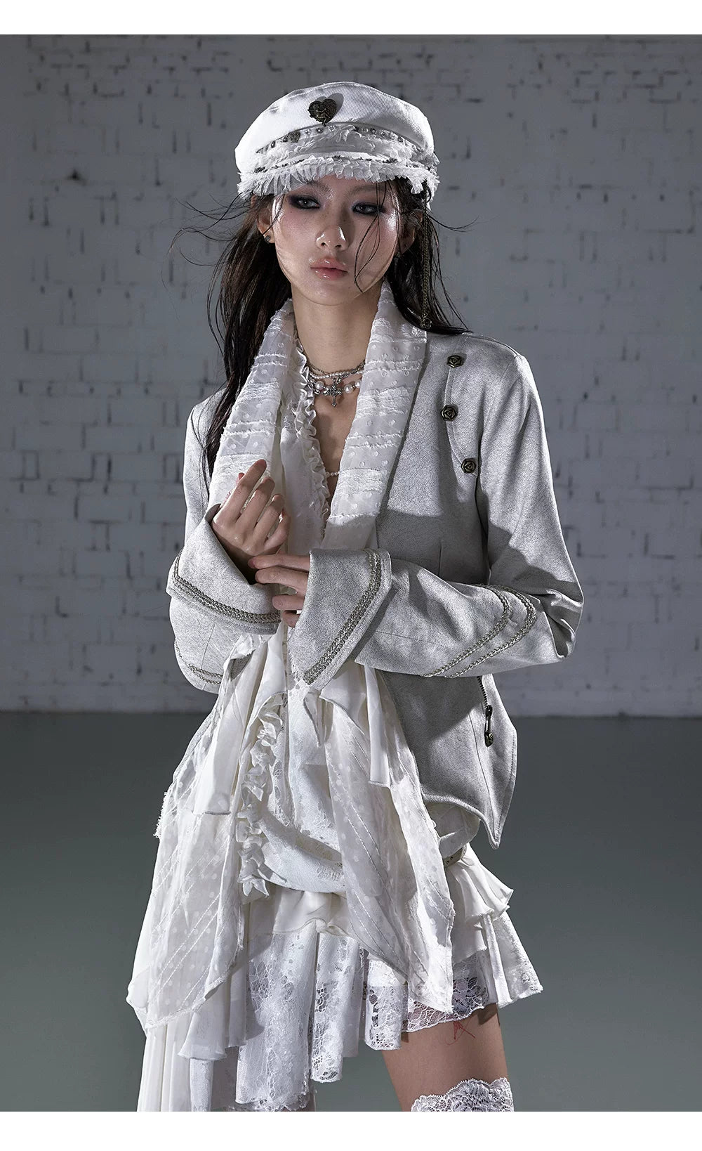 Ruffle Tie-Neck Slim Fit Long Sleeve Shirt