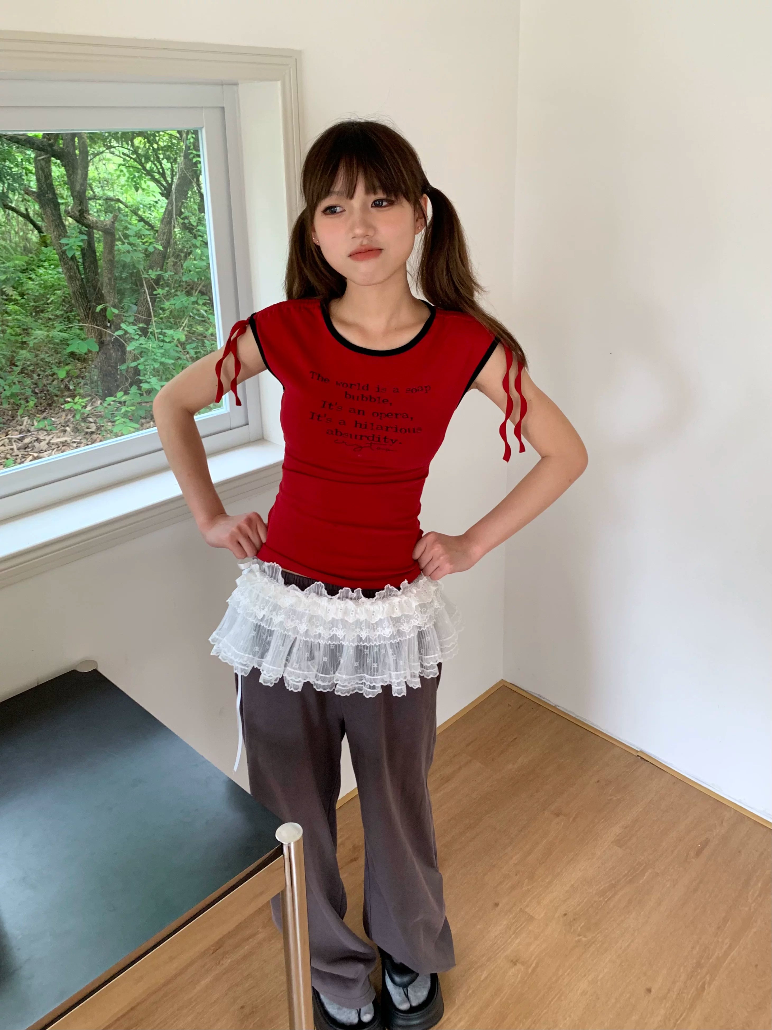 Rhinestone Drawstring Wide Leg Sweatpants
