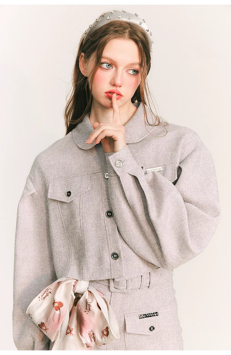 Cropped Jacket & Short Skirt Pants & Tubetop Setup