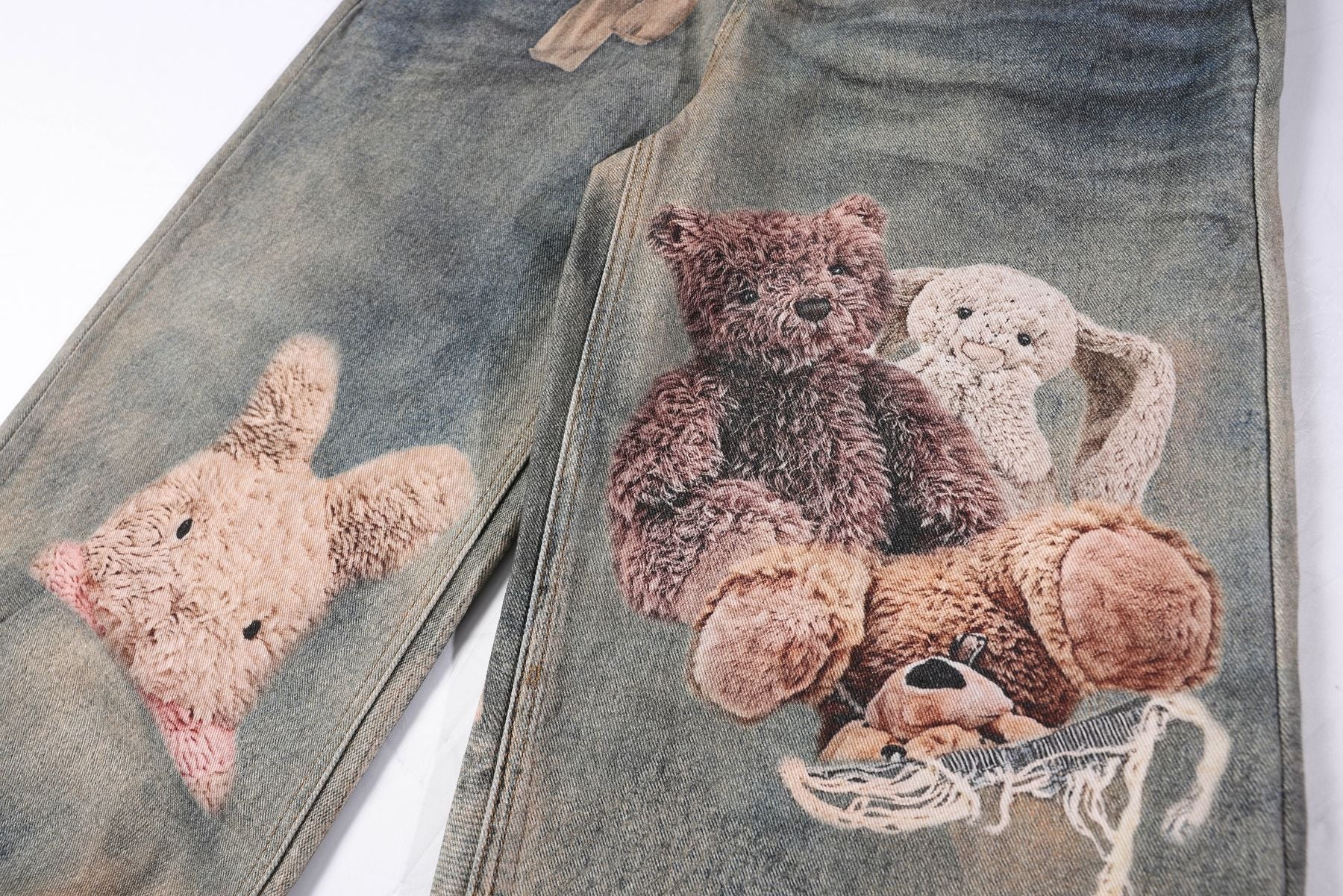 Washed 3D Graphic Print Wide Leg Denim Jeans