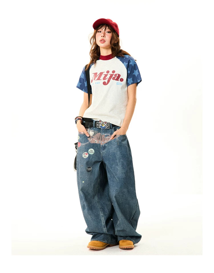 Raglan Sleeve Letter Print Fitted Short Sleeve T-Shirt