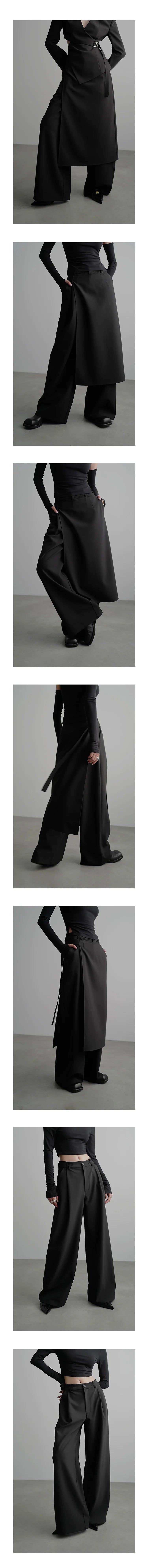 Wide-Leg Straight Pants & Wrap Skirt Set