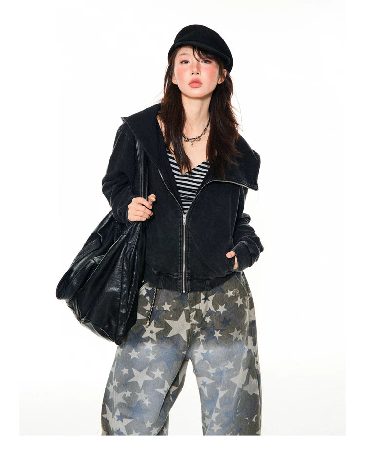 Asymmetrical Zipper Oversize Hooded Jacket