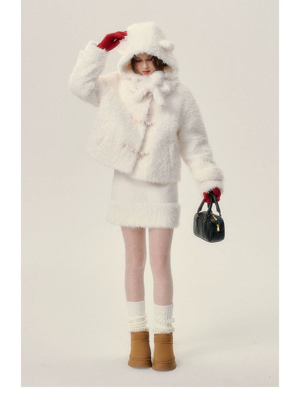 Fake Fur Hoodie & Short Skirt Setup