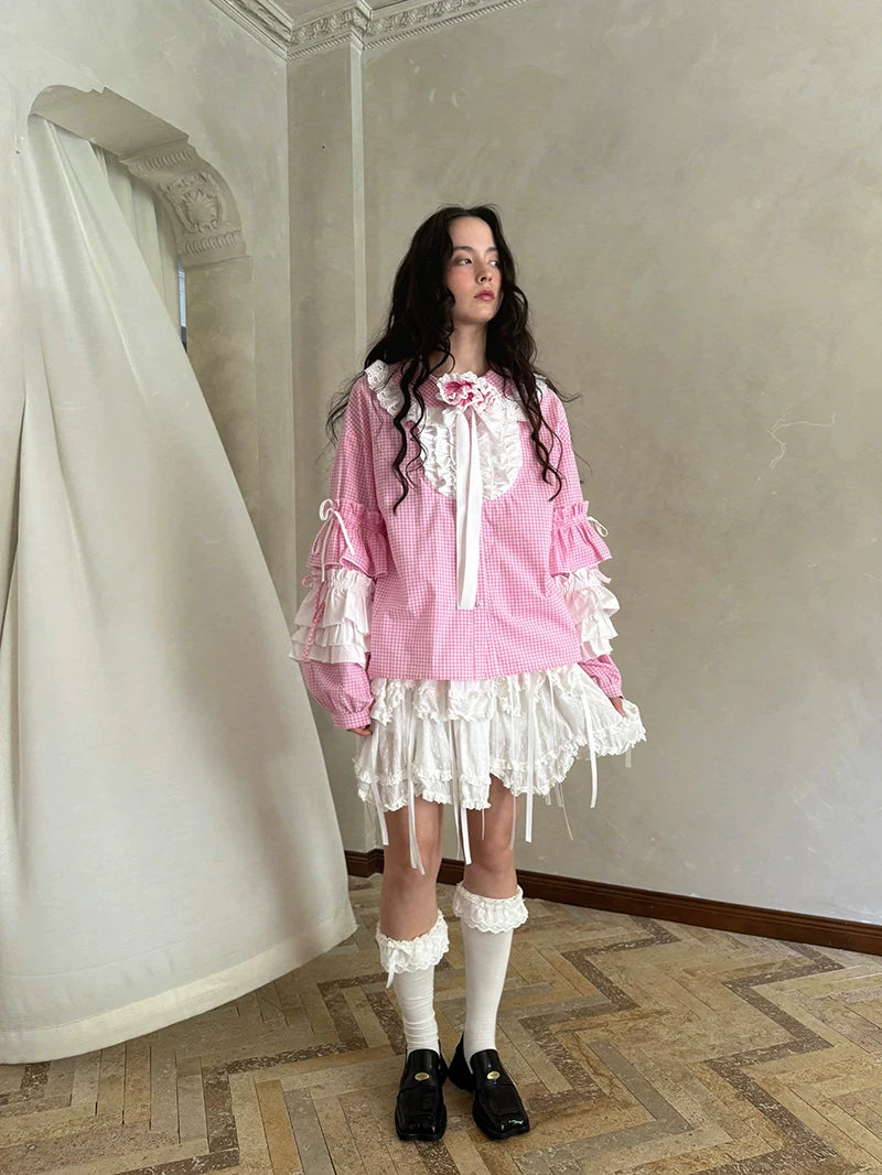 Bow Double-Layer Patchwork Half Skirt