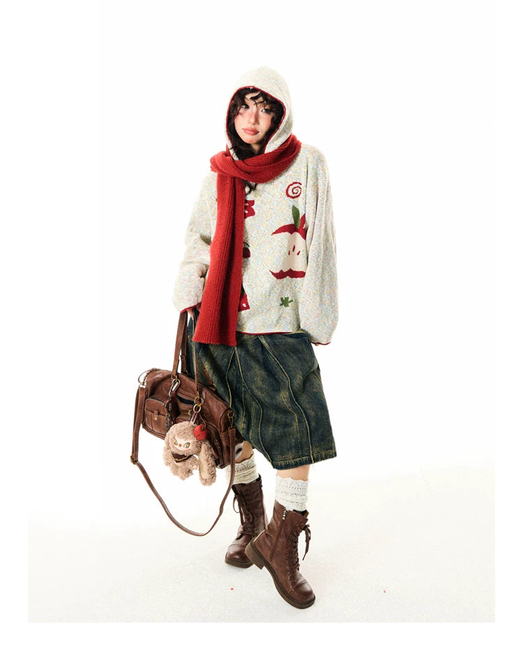 Fruit Pattern Knit Oversize Hoodie