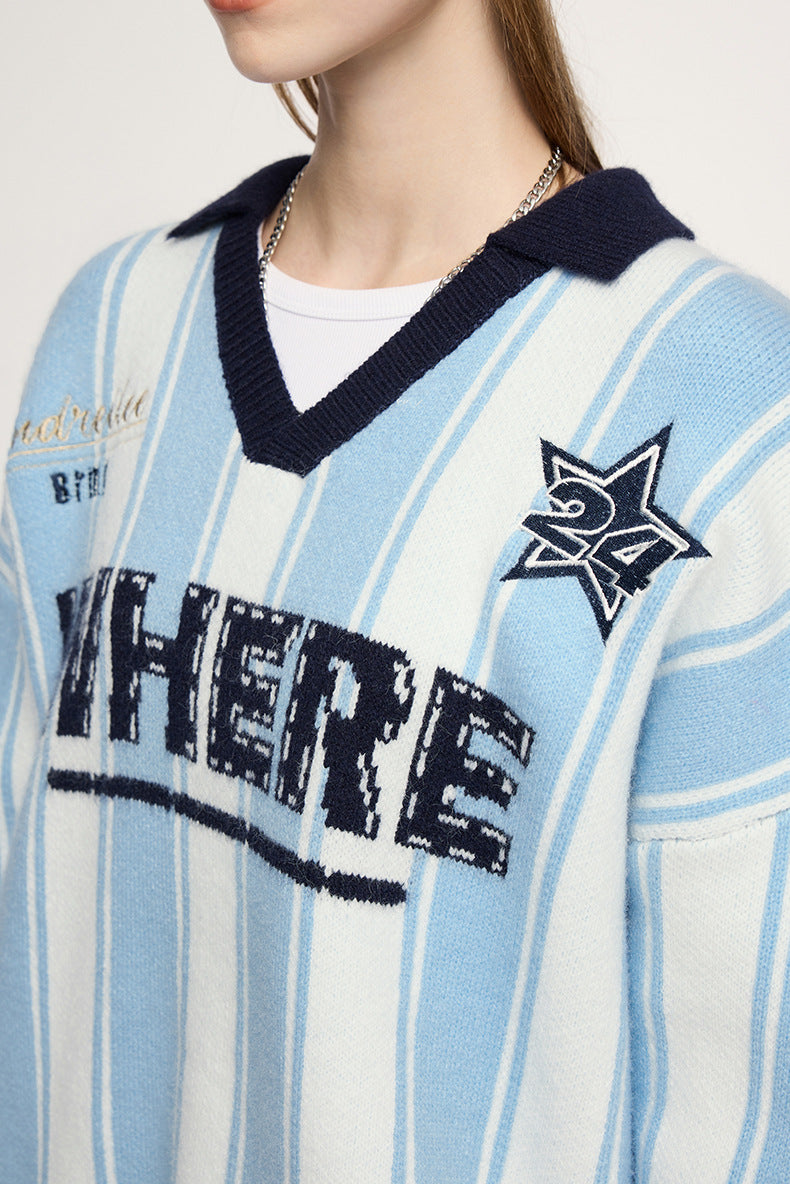 Suéter de punto holgado retro a rayas unisex