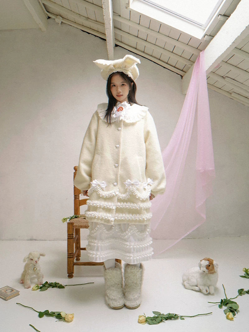 Lace Bow Puff Sleeve Coat