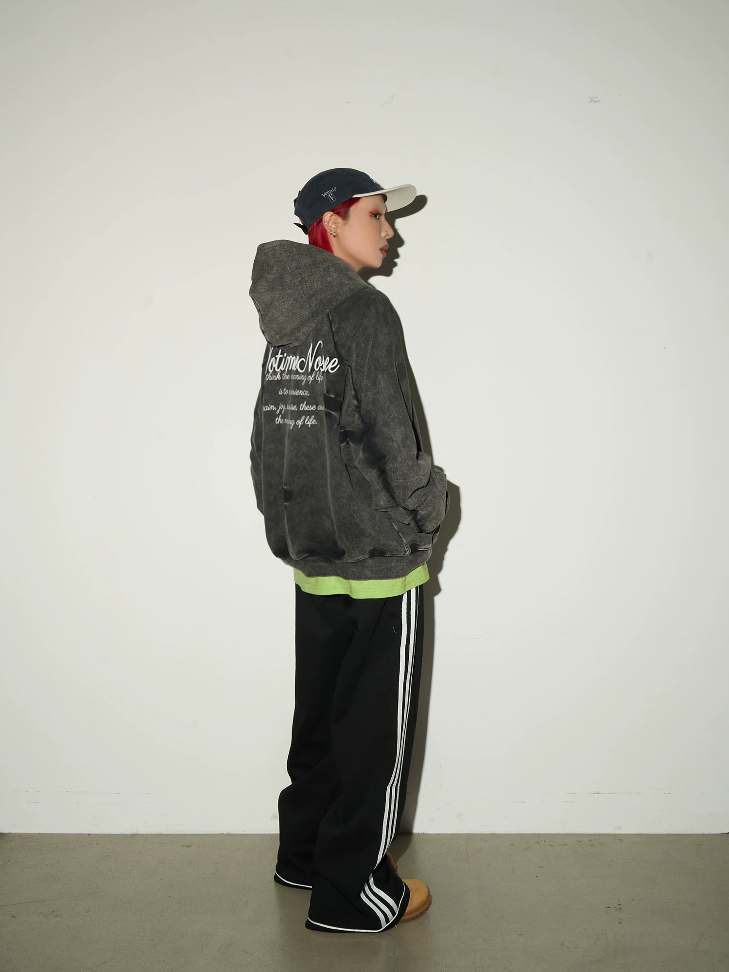 Washed Pleated Sleeve Oversize Pullover Hoodie