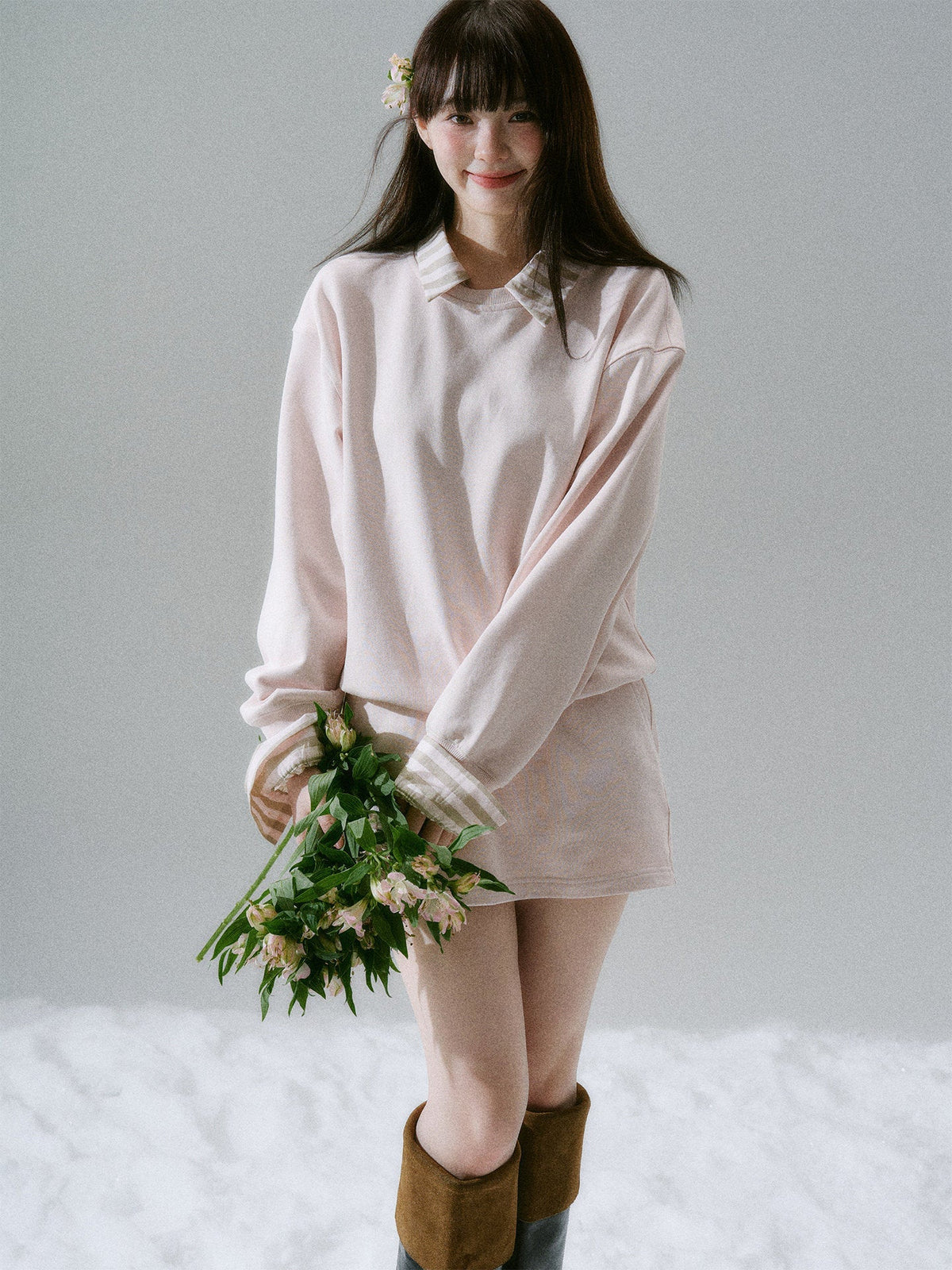 Skin-Friendly Sweatshirt & Short Skirt Setup
