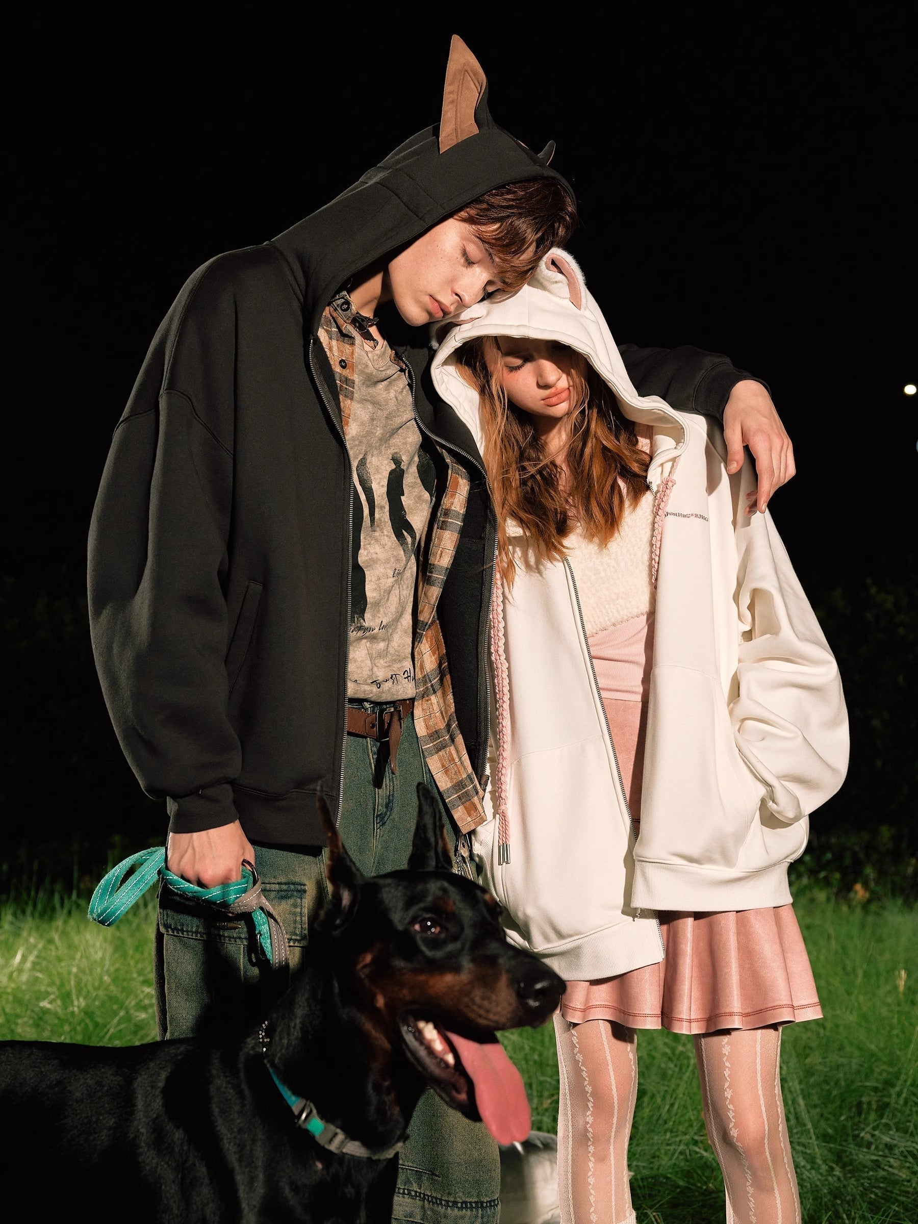 오버사이즈 헤비웨이트 애니멀 지퍼 후드 티셔츠