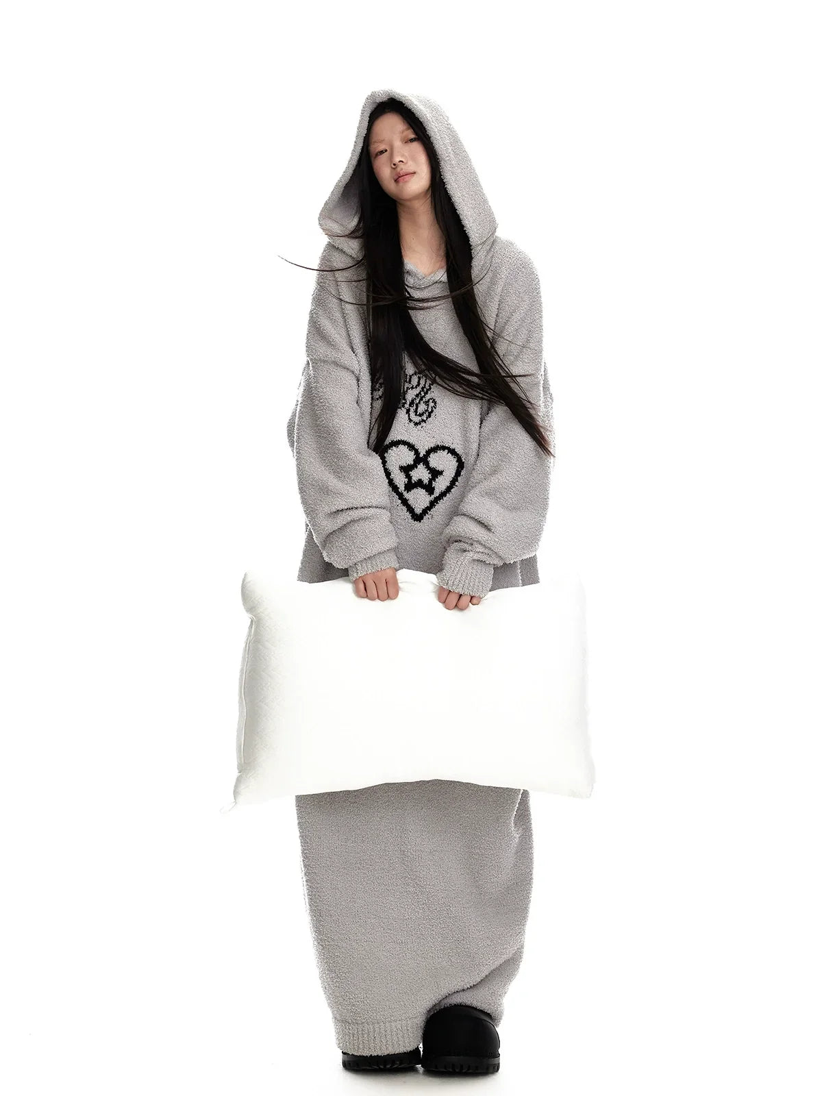 Fuzzy Hooded Knit Sweater Dress