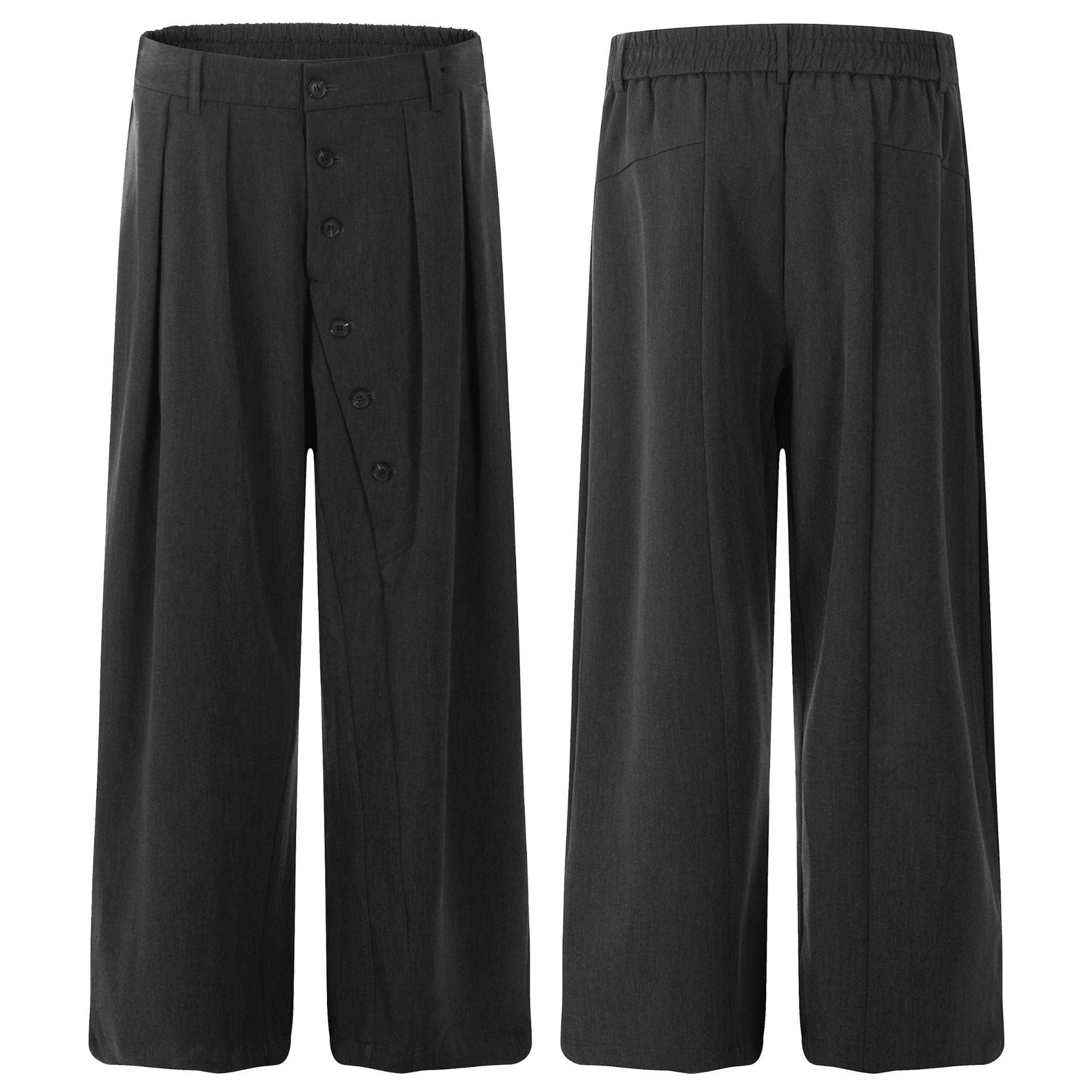 Asymmetrical Button Pleats Wide Leg Trousers