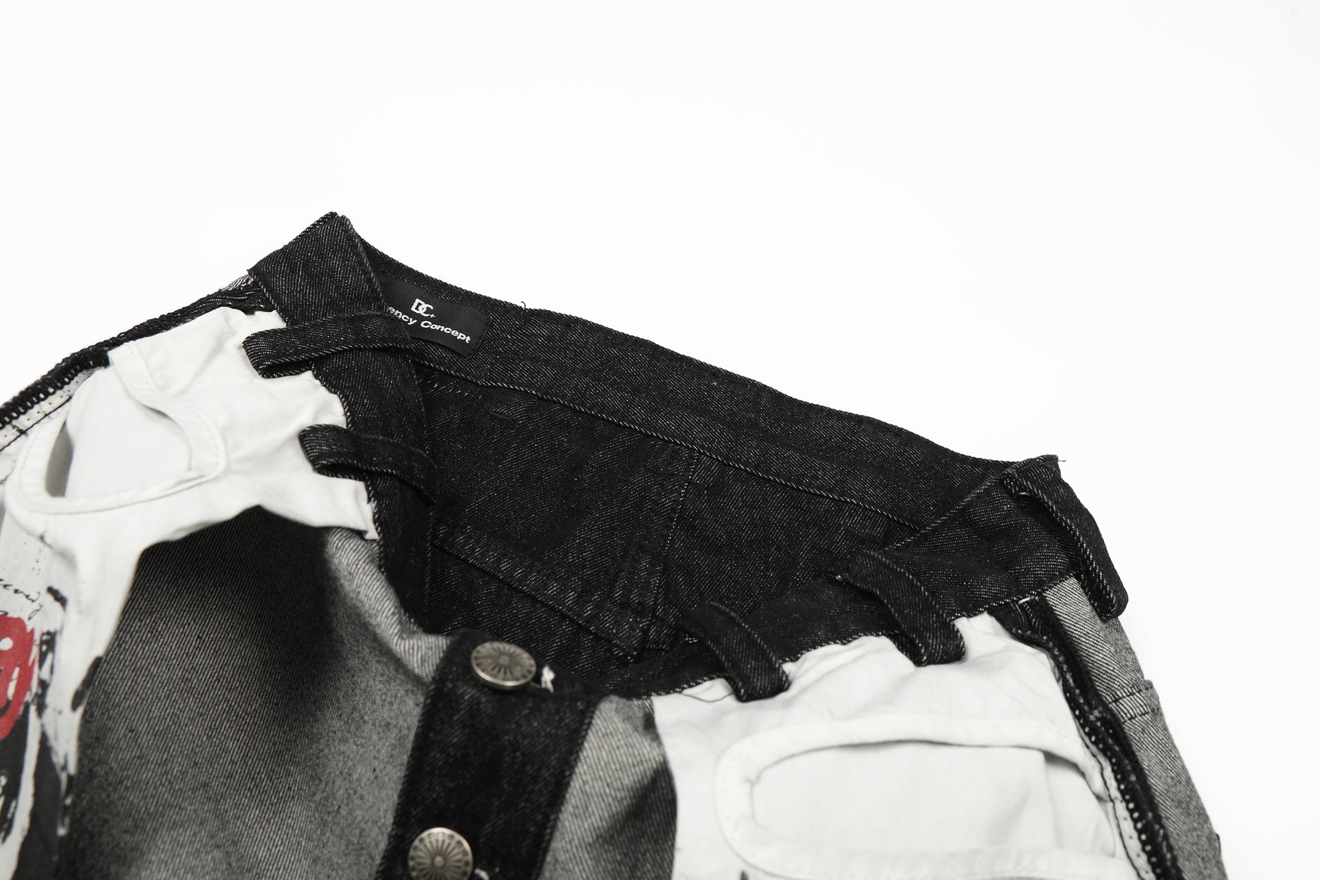 Print Deconstruction Wide Leg Denim Jeans
