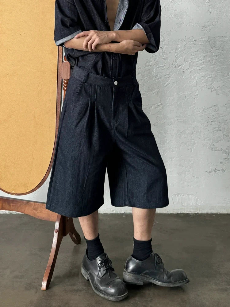 Washed Straight Denim Half Jeans
