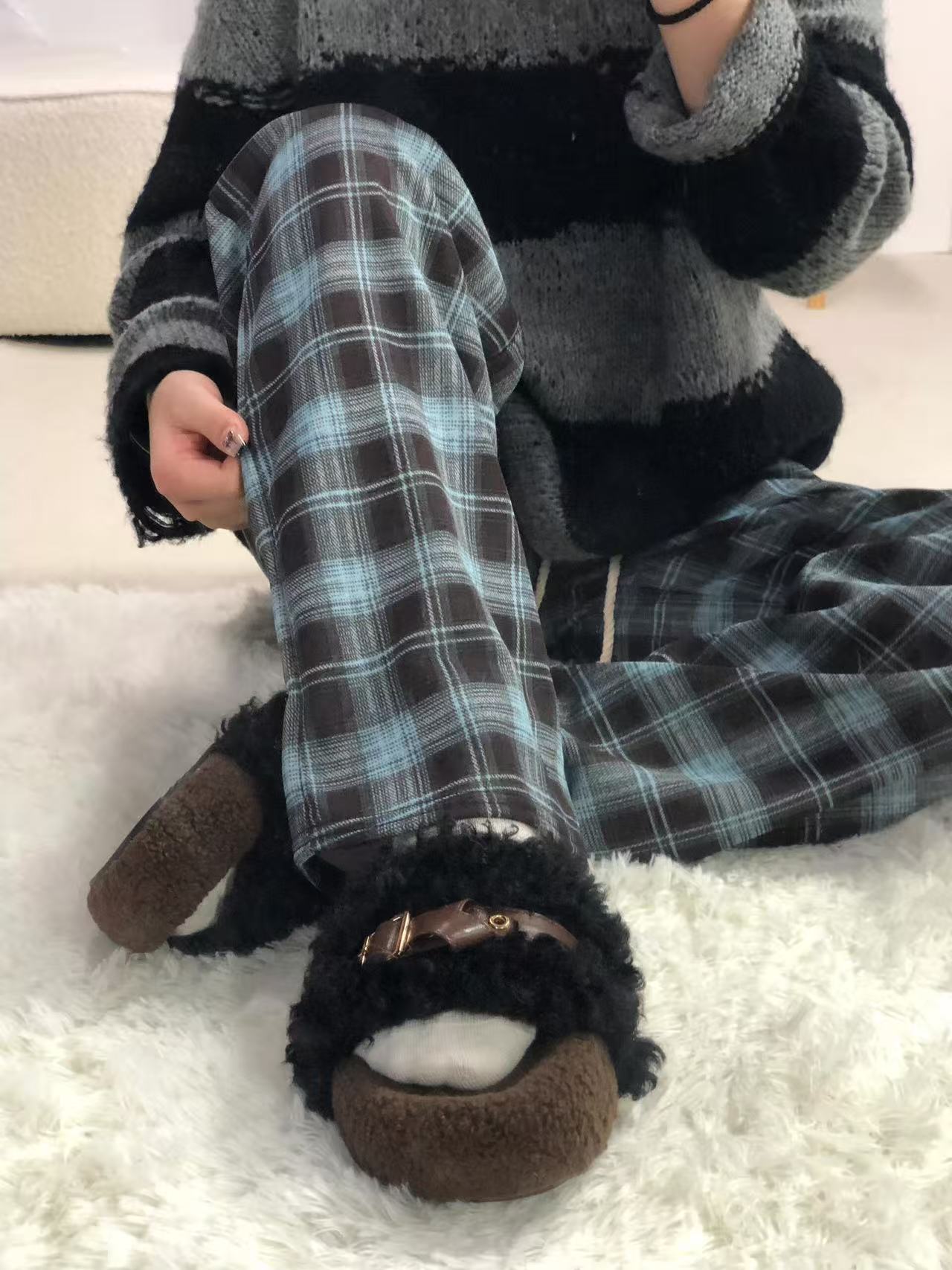 Fresh blue plaid plush with fleece