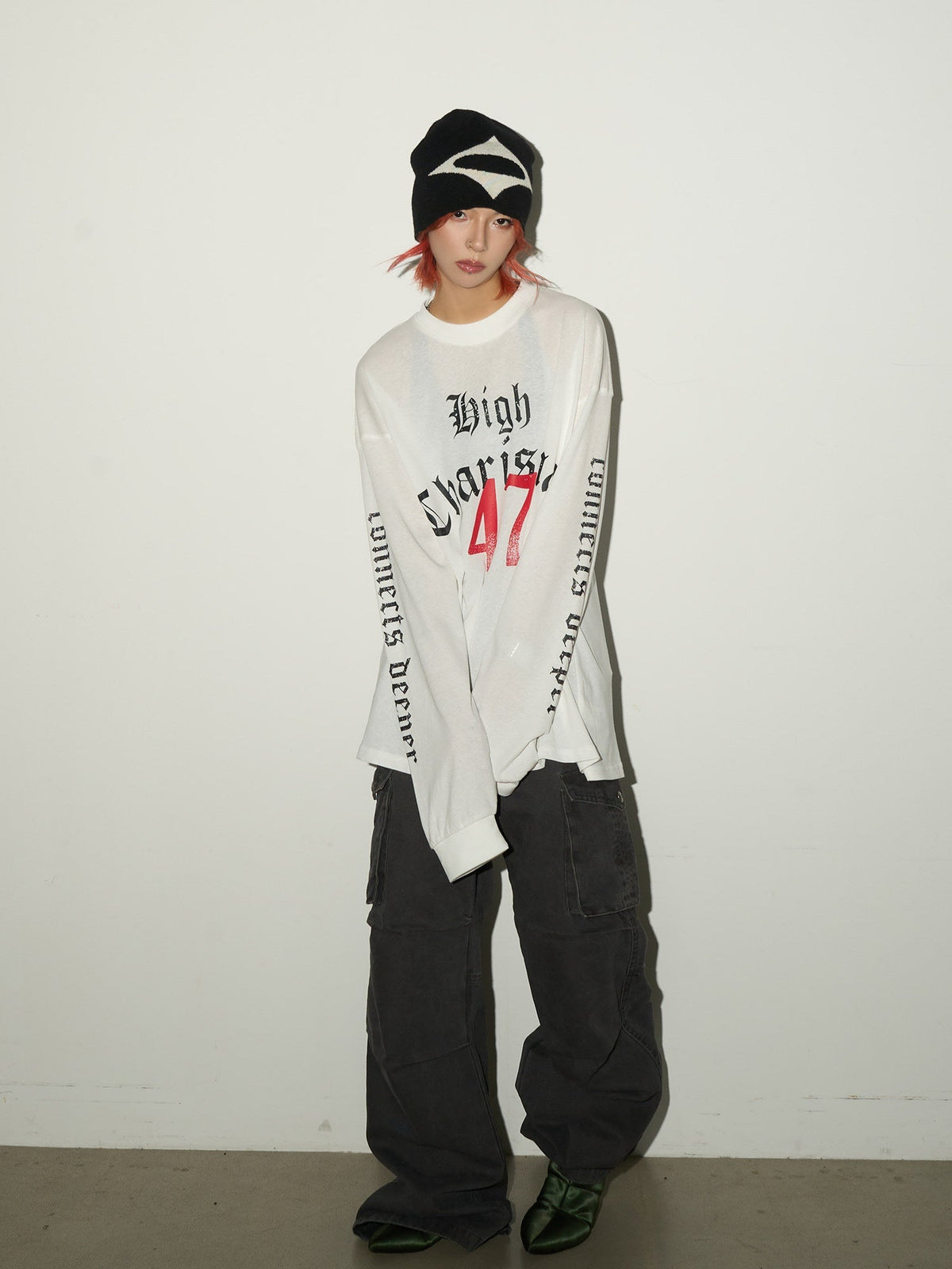Gothic Print Damage Long Sleeve T-Shirt