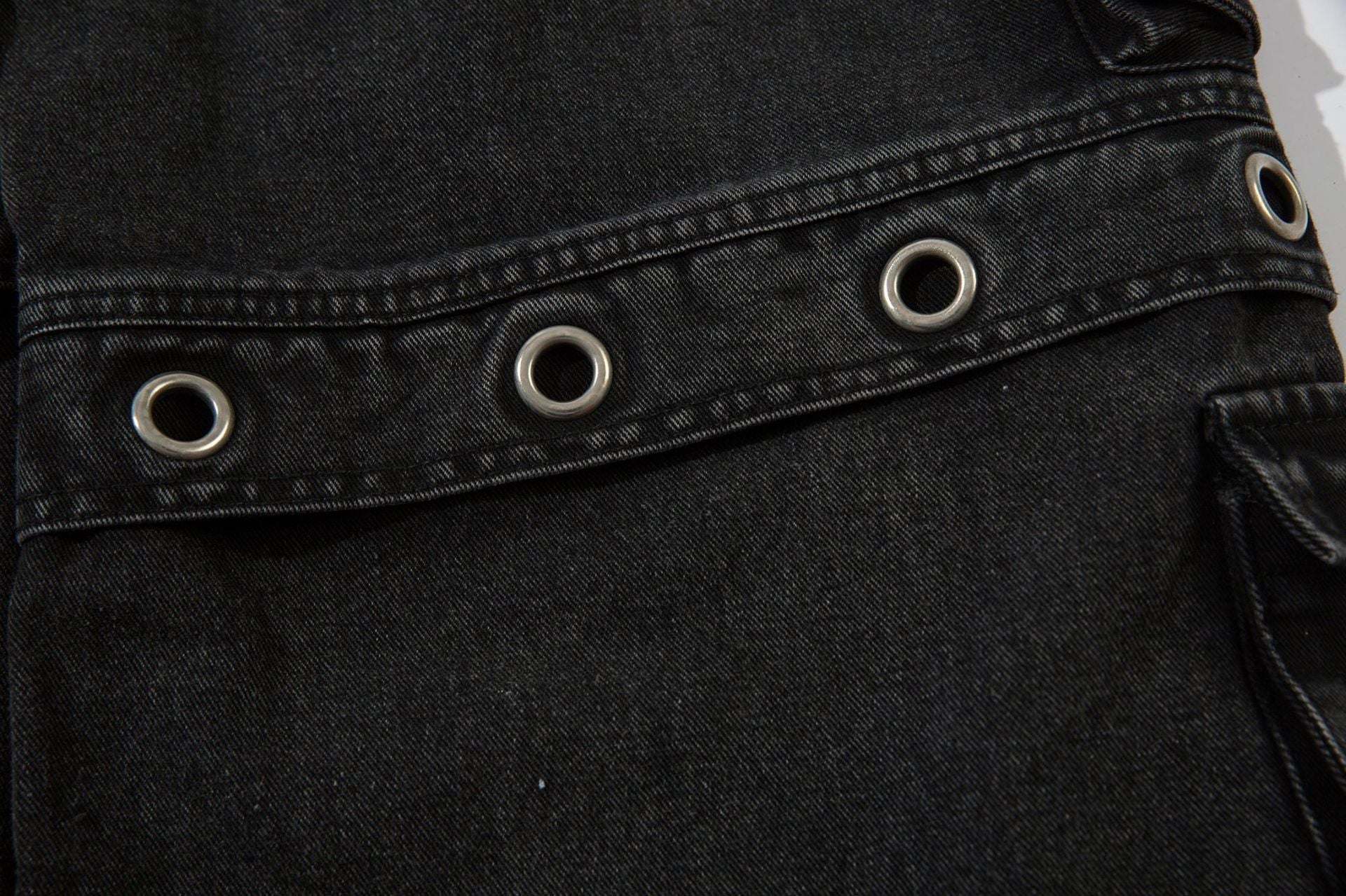 Washed Eyelet Cargo Denim Jeans