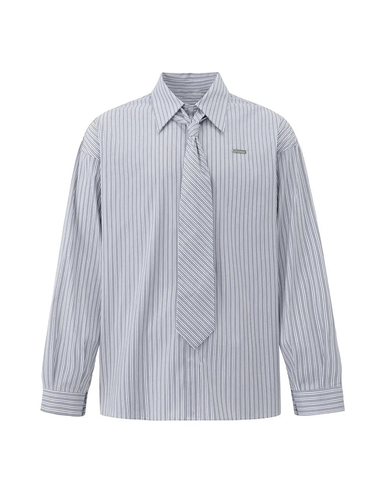 With Tie Striped Oversize Long Sleeve Shirt