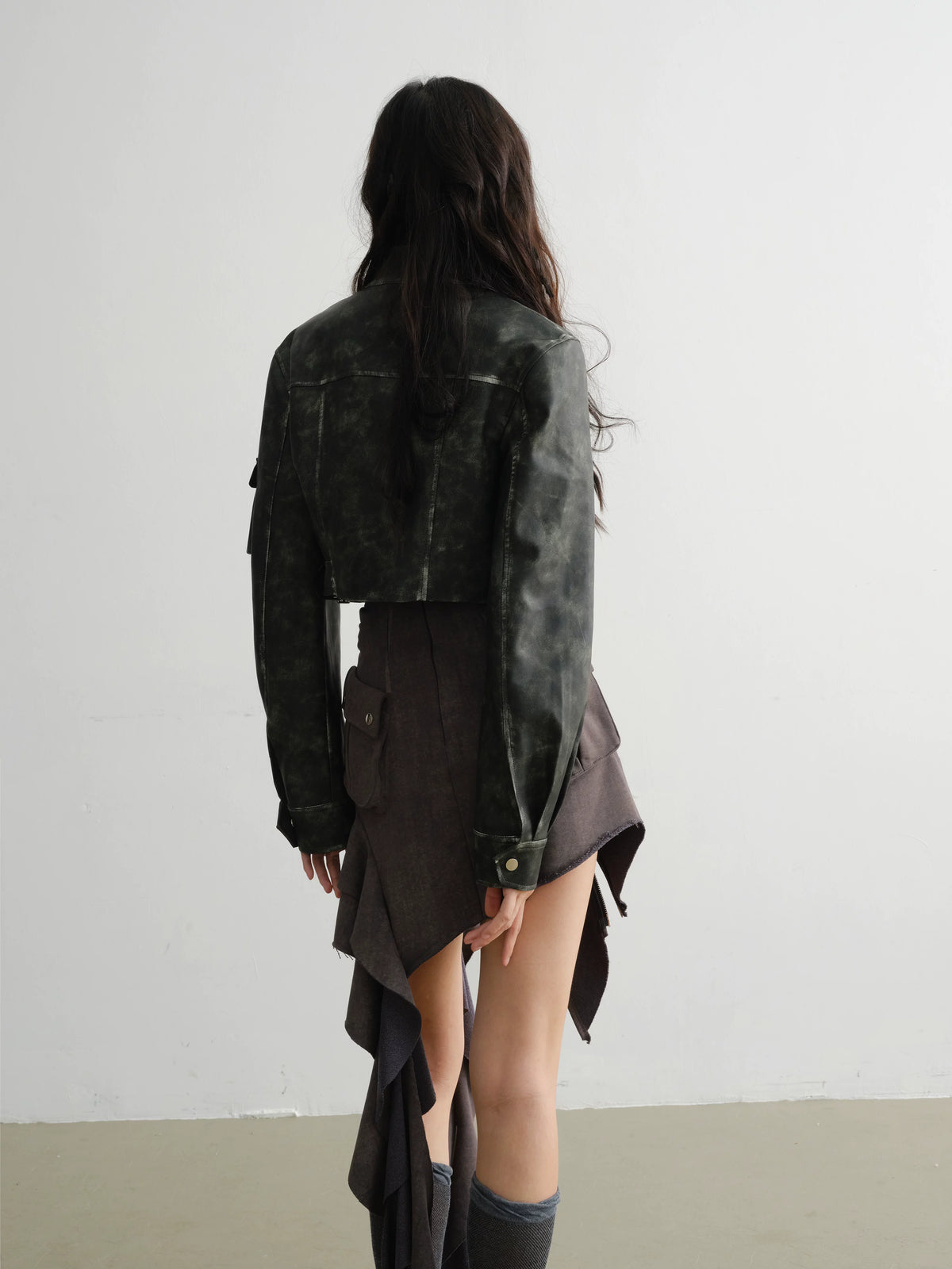Zipper Decoration Ruffled Edge Dress