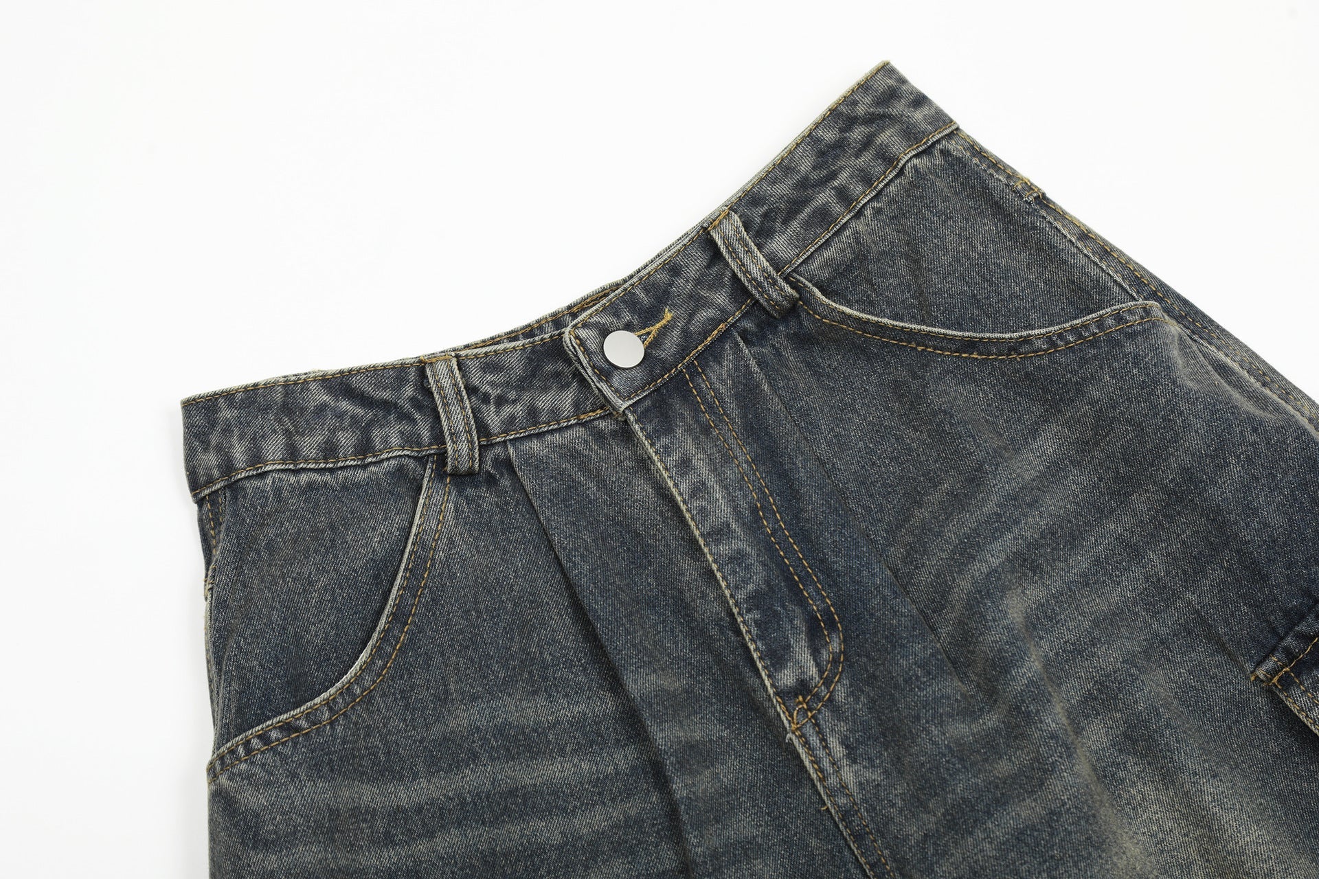 Washed Damage Cargo Pocket Denim Jort