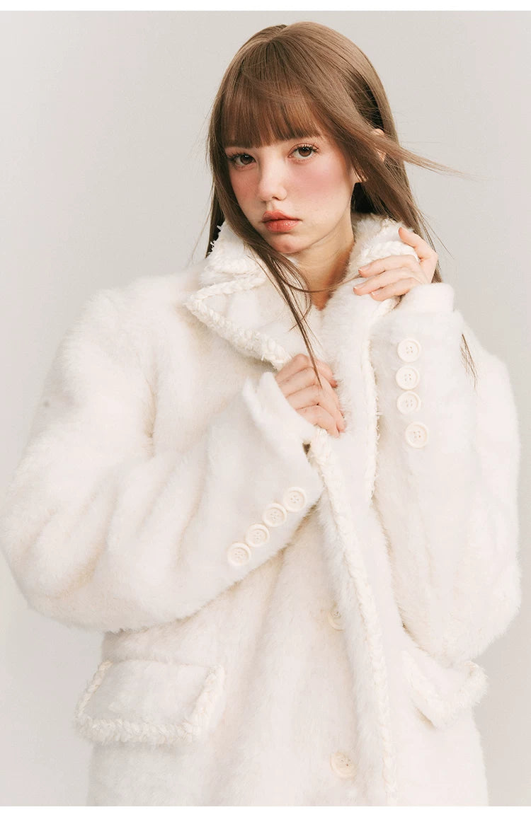 Loose Plain Fake Woolen Jacket