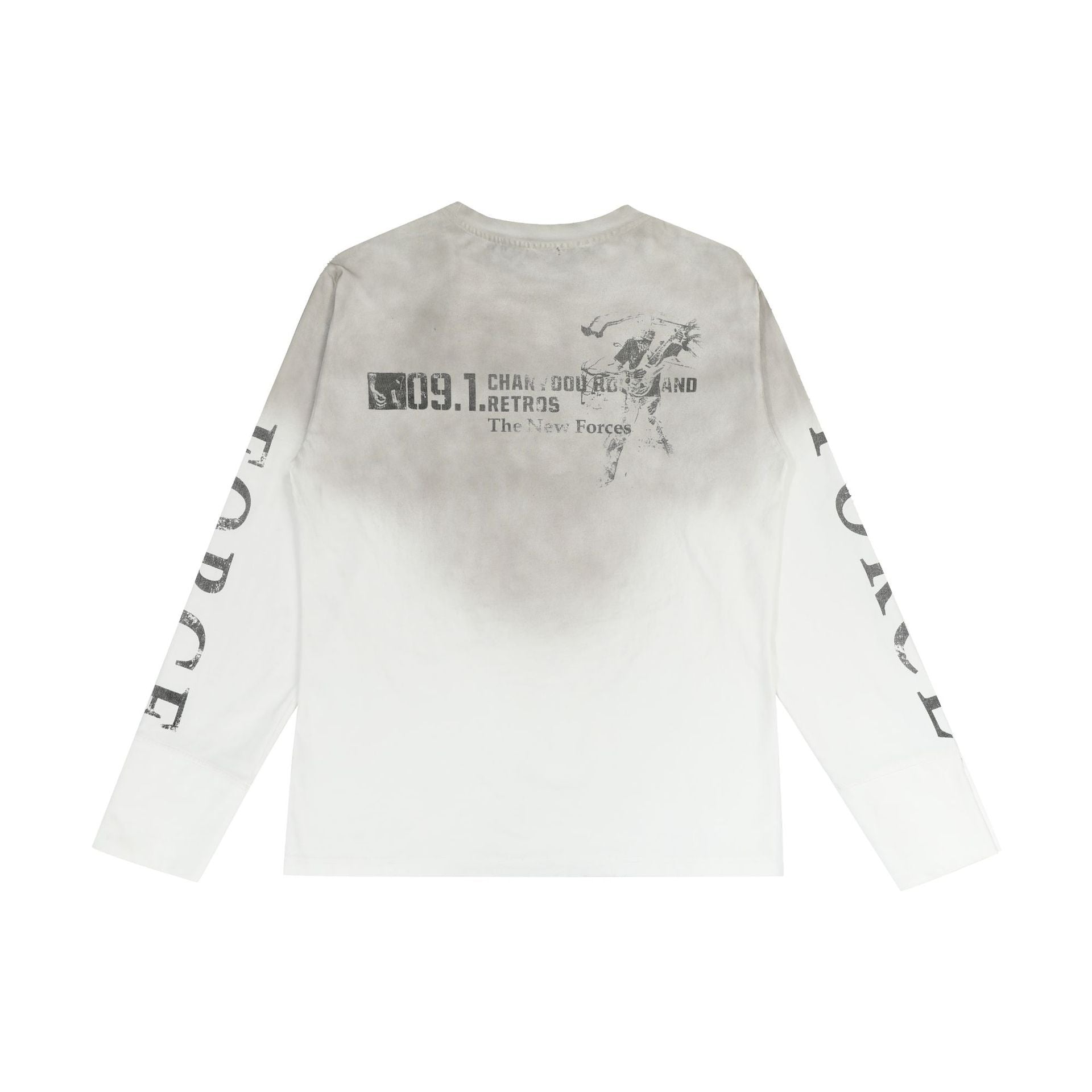 Washed Number Print Damage Long Sleeve T-Shirt