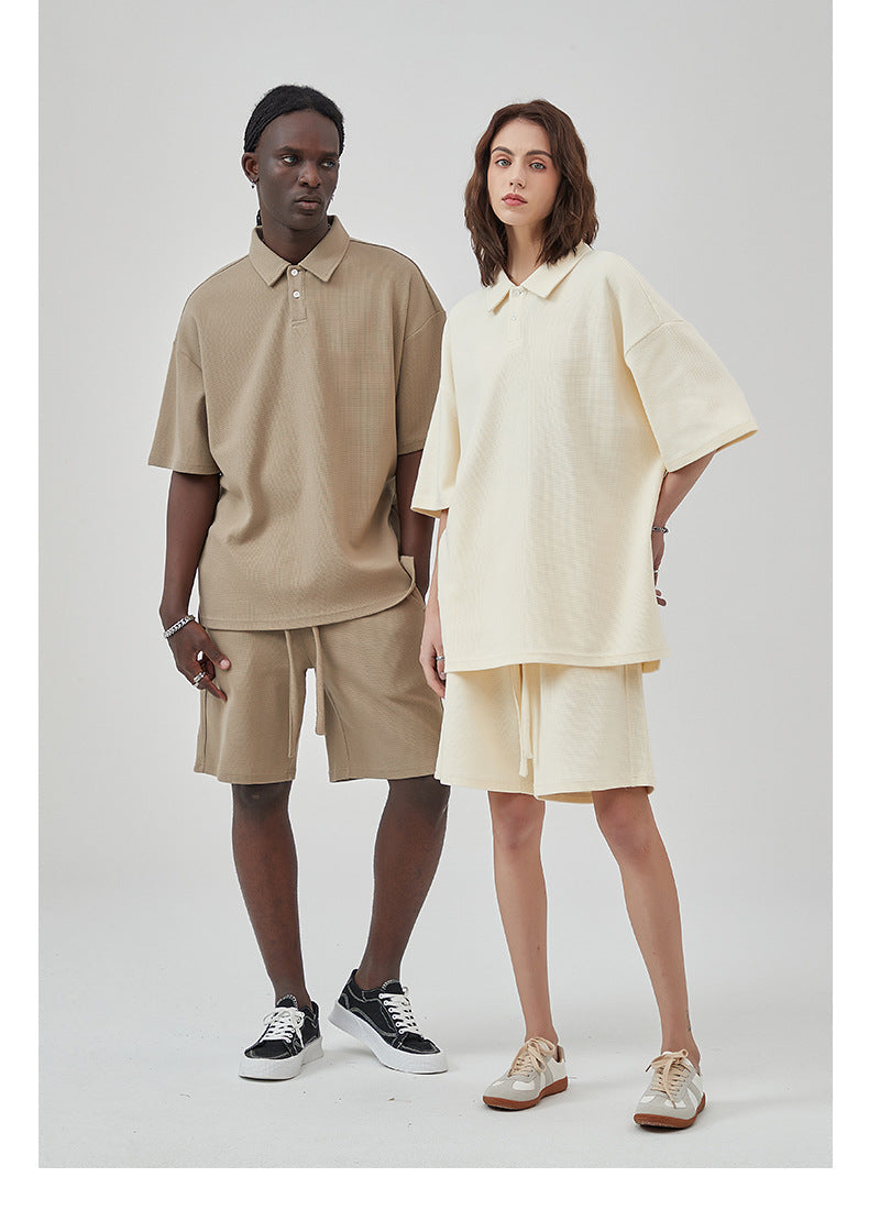 Oversize Waffle Polo Shirt & Waffle Shorts Setup