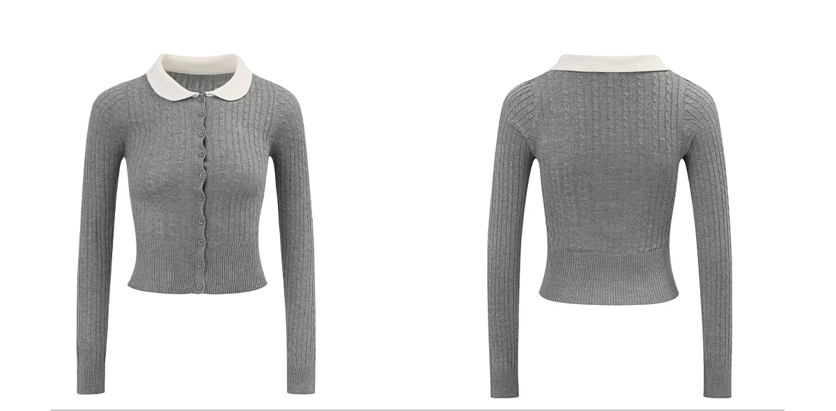 Color Lapel Long Sleeve Knit Cardigan