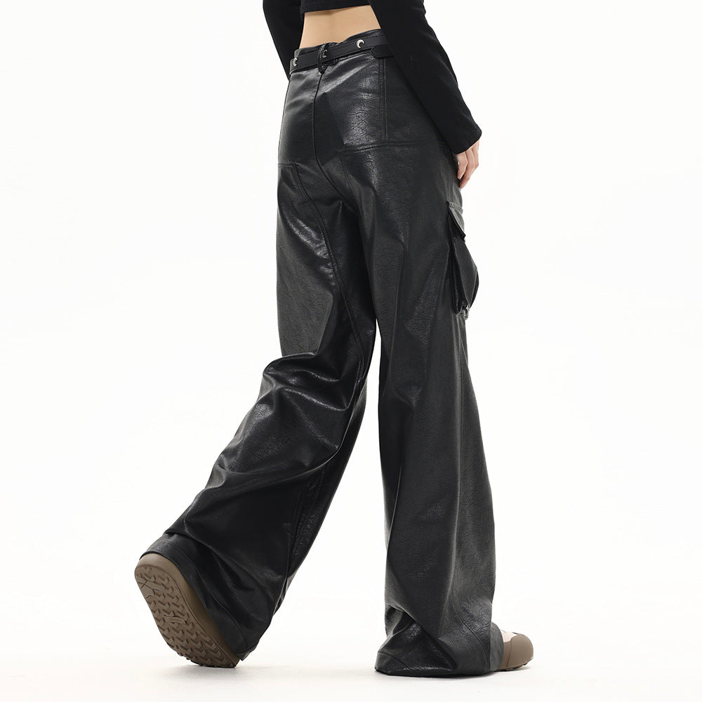 Black Leather Cargo Pants