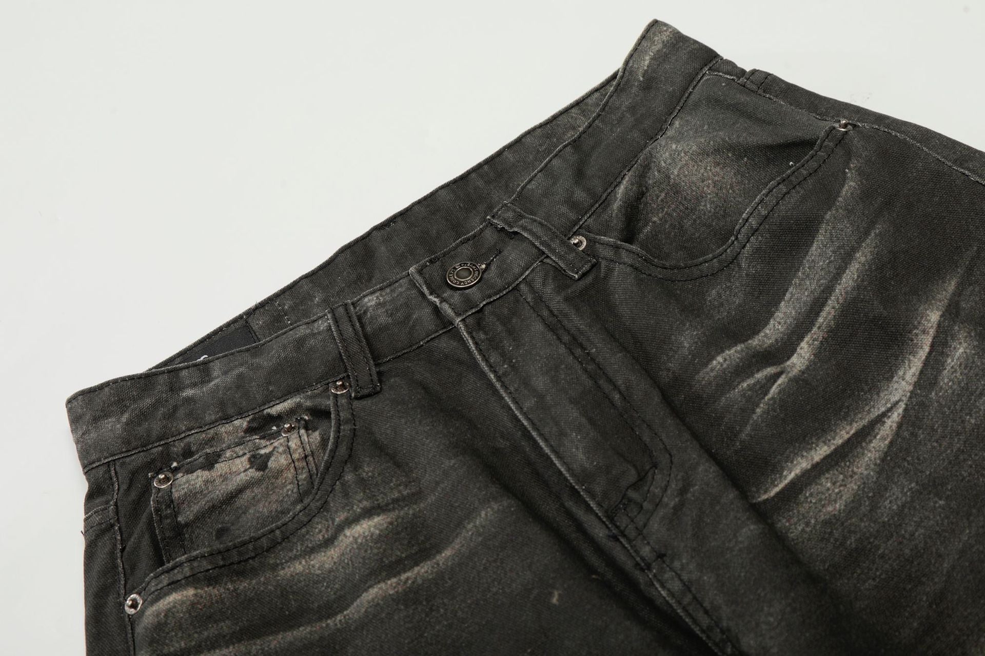 Washed Fade Whisker Wide Leg Straight Denim Jeans