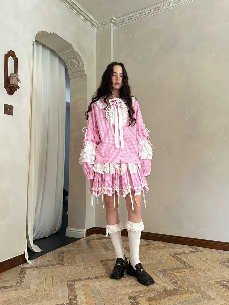Bow Double-Layer Patchwork Half Skirt