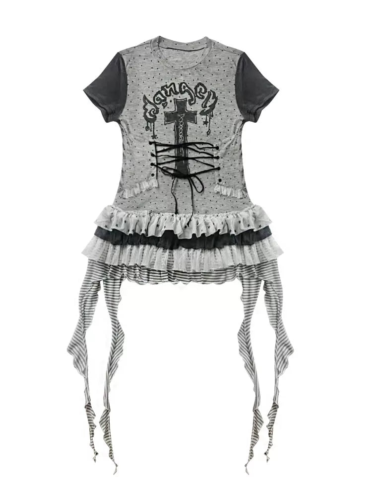 Asymmetric Ruffle Lace Dress