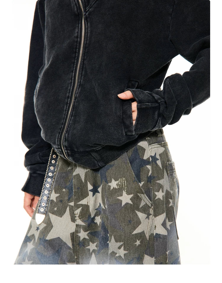 Asymmetrical Zipper Oversize Hooded Jacket