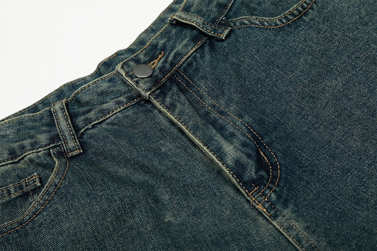 Washed Embroidery Wide Leg Denim Jeans