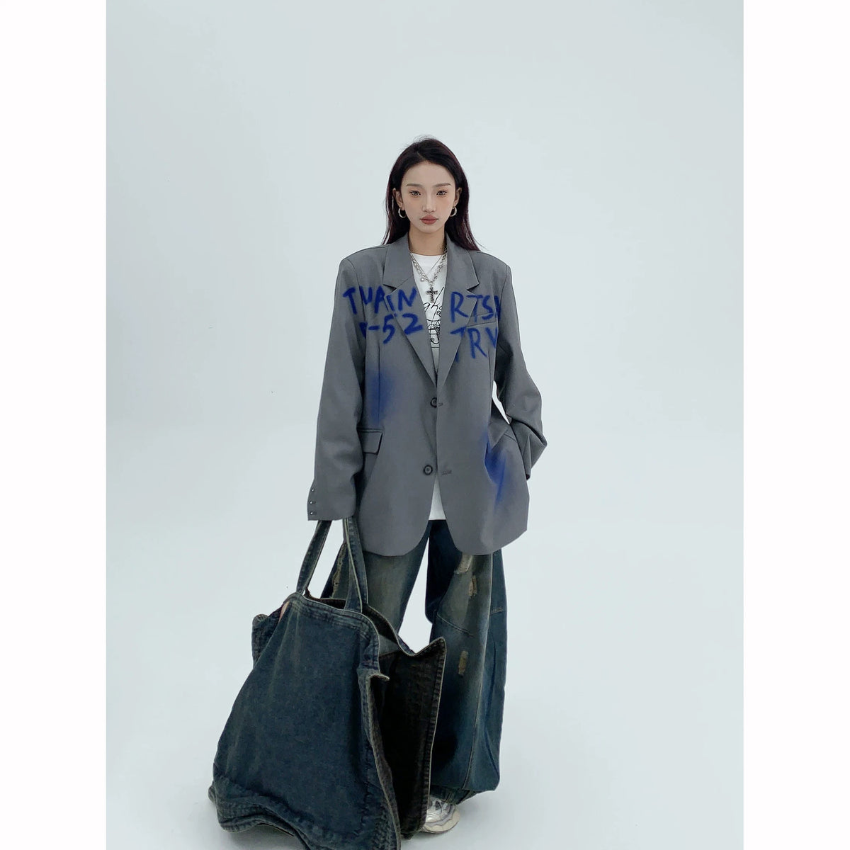 Graffiti Print Oversized Tailored Jacket